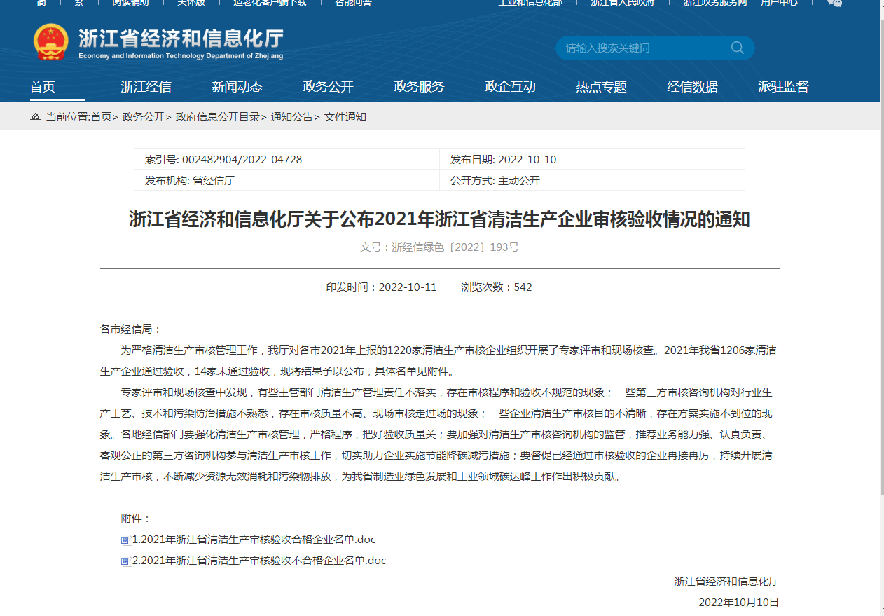 2021年浙江省清洁生产审核验收合格企业名单